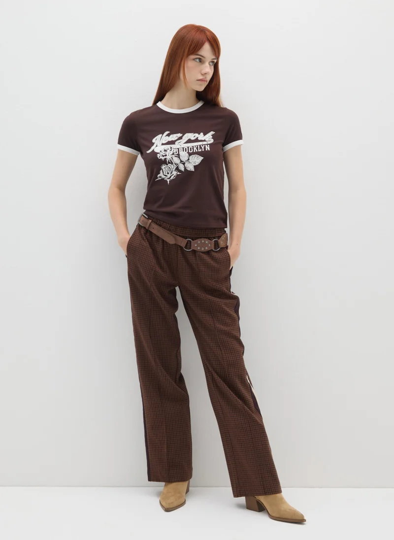 او في اس OVS Brown Regular Fit Stretch Cotton T-Shirt
